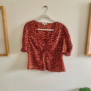 Madewell Silk Button-Sleeve Top in Spring Prairie